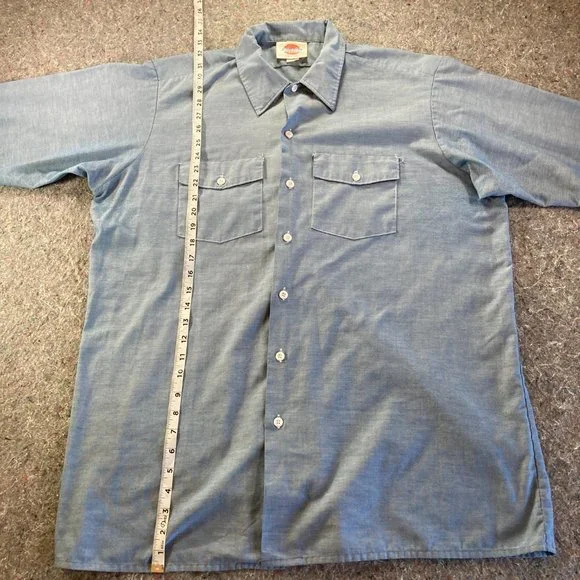Dickies Button Down Shirt Mens Adult 17-17.5" Sleeve 34/35 Blue Long Sleeve USA - Picture 10 of 15